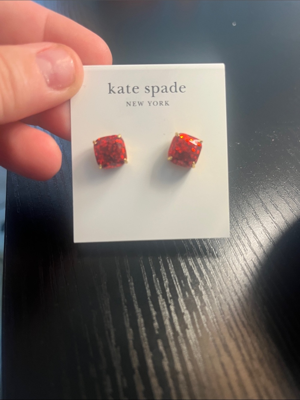 Kate Spade ♠️ Red Crystal Square Stud Earrings, NWT